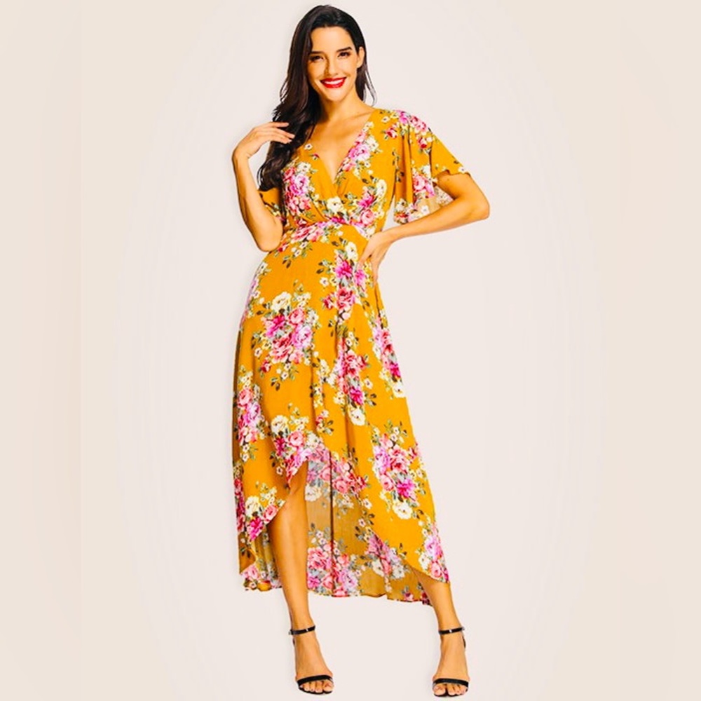 Azalosie Feminine Type High Low Maxi Dress